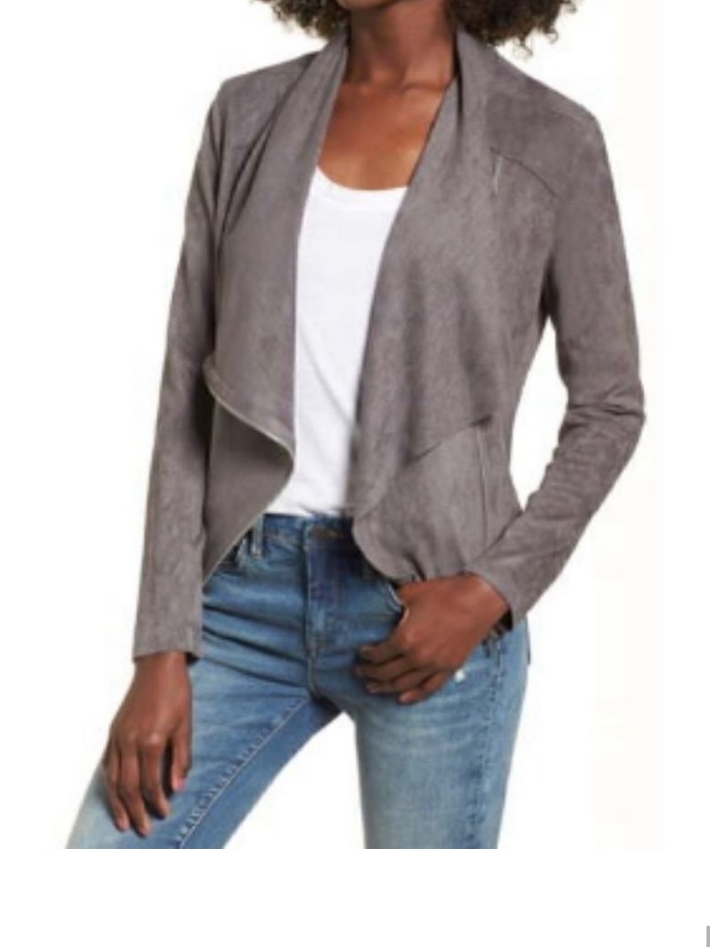 Blank NYC Faux Suede Draped Jacket in Gray